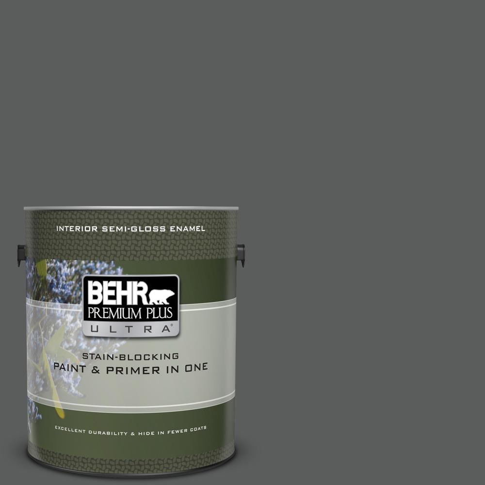 BEHR Premium Plus Ultra 1 gal. #N520-6 Asphalt Gray Semi-Gloss Enamel ...