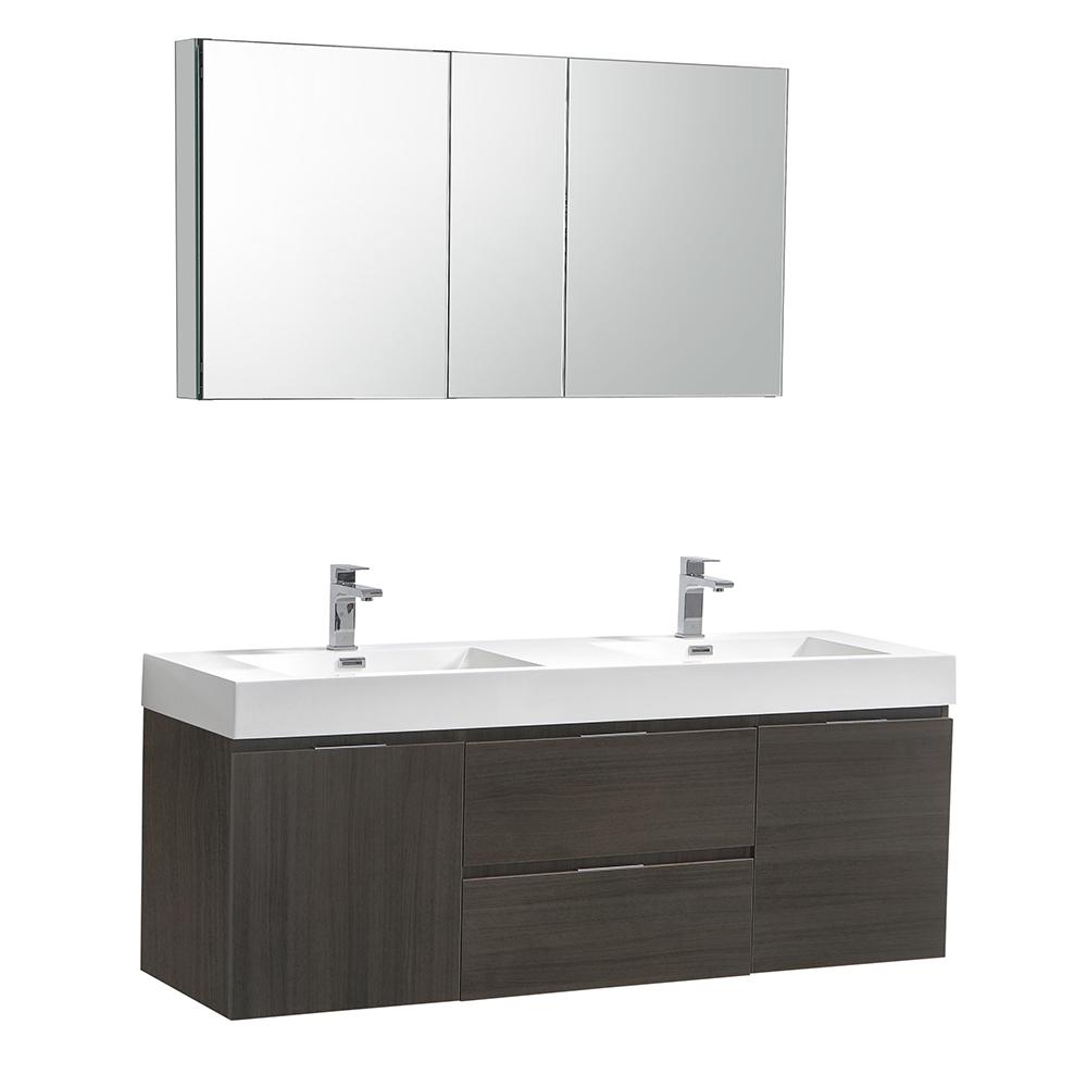 Fresca Valencia 60 In W Wall Hung Vanity Gray Oak With Acrylic W Wall Hung Vanity In Gray Oak With Acrylic Double