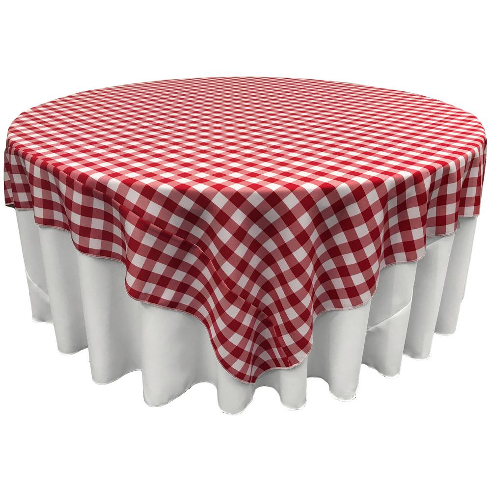 LA Linen 72 in. White and Pink Polyester Gingham Checkered Round