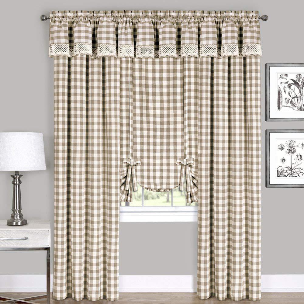 Lovemyfabric Buffalo 2 Inch Checkered Plaid Design 3-Piece Kitchen Curtain Tier & Valance Set
