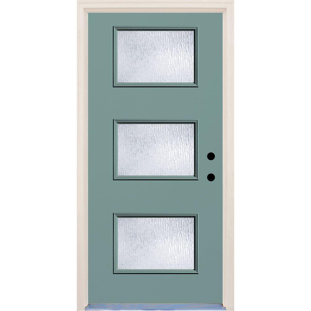 Builders Choice 36 In X 80 Surf Left Hand 3 Lite Rain Glass Surf Left Hand 3 Lite Rain