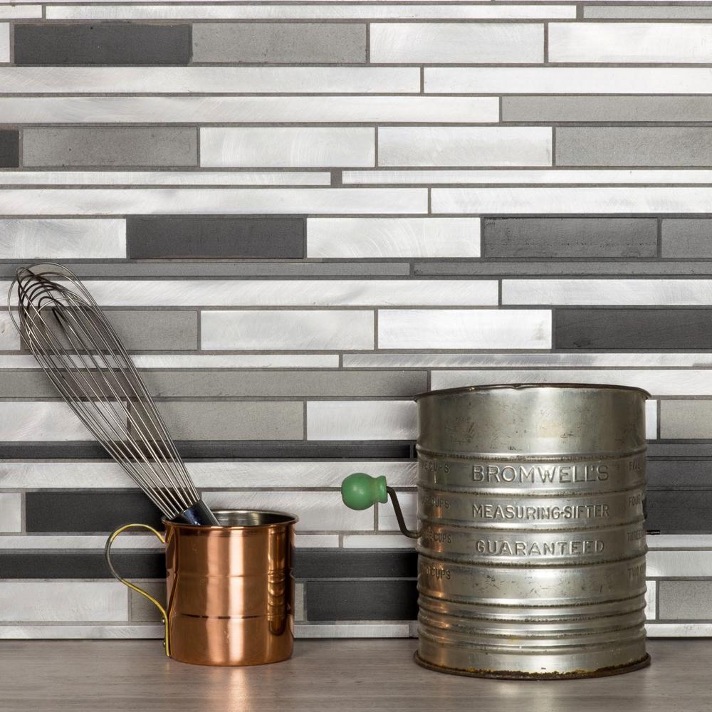 Abolos Blissful Metal 12 25 In X 125 Wide Linear Brushed Abolos Blissful Metal 12 25 In X 125 Wide Linear Brushed Silver Aluminum Decorative Wall Tile Backsplash Hmdctlwln Ny The Home Depot