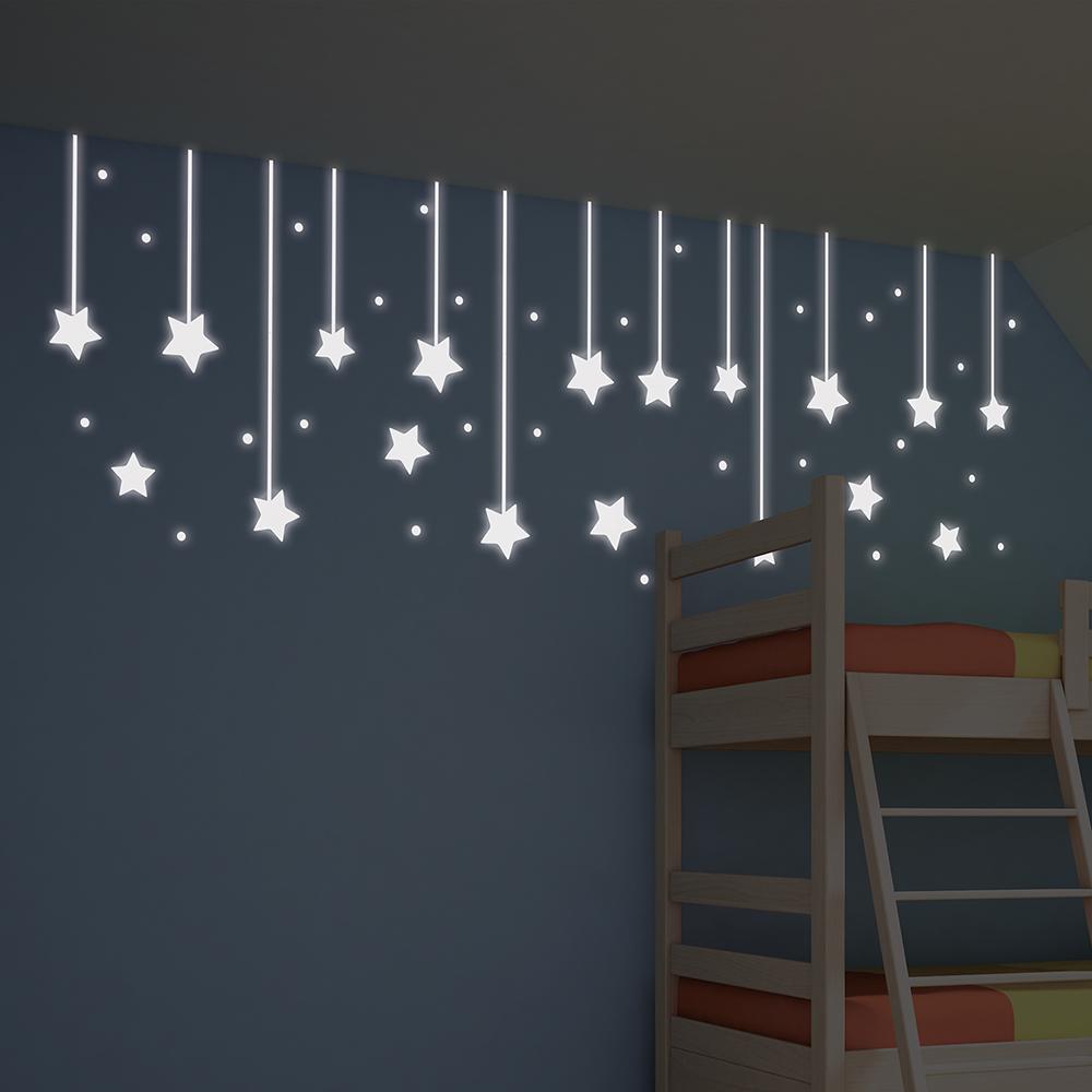 Wall Pops 55 2 In X 12 3 Green Hanging Stars Glow The Dark Green Hanging Stars Glow In The Dark Wall Decal Set Tcr 79227 Home Depot