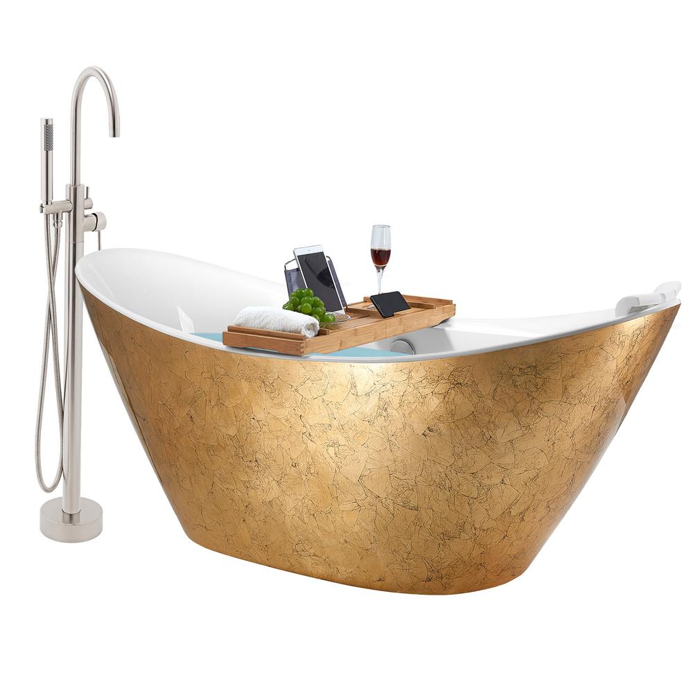 AKDY 67 in. Glossy Gold Foil Fiberglass NonWhirlpool Bathtub with Tub Filler Combo Modern
