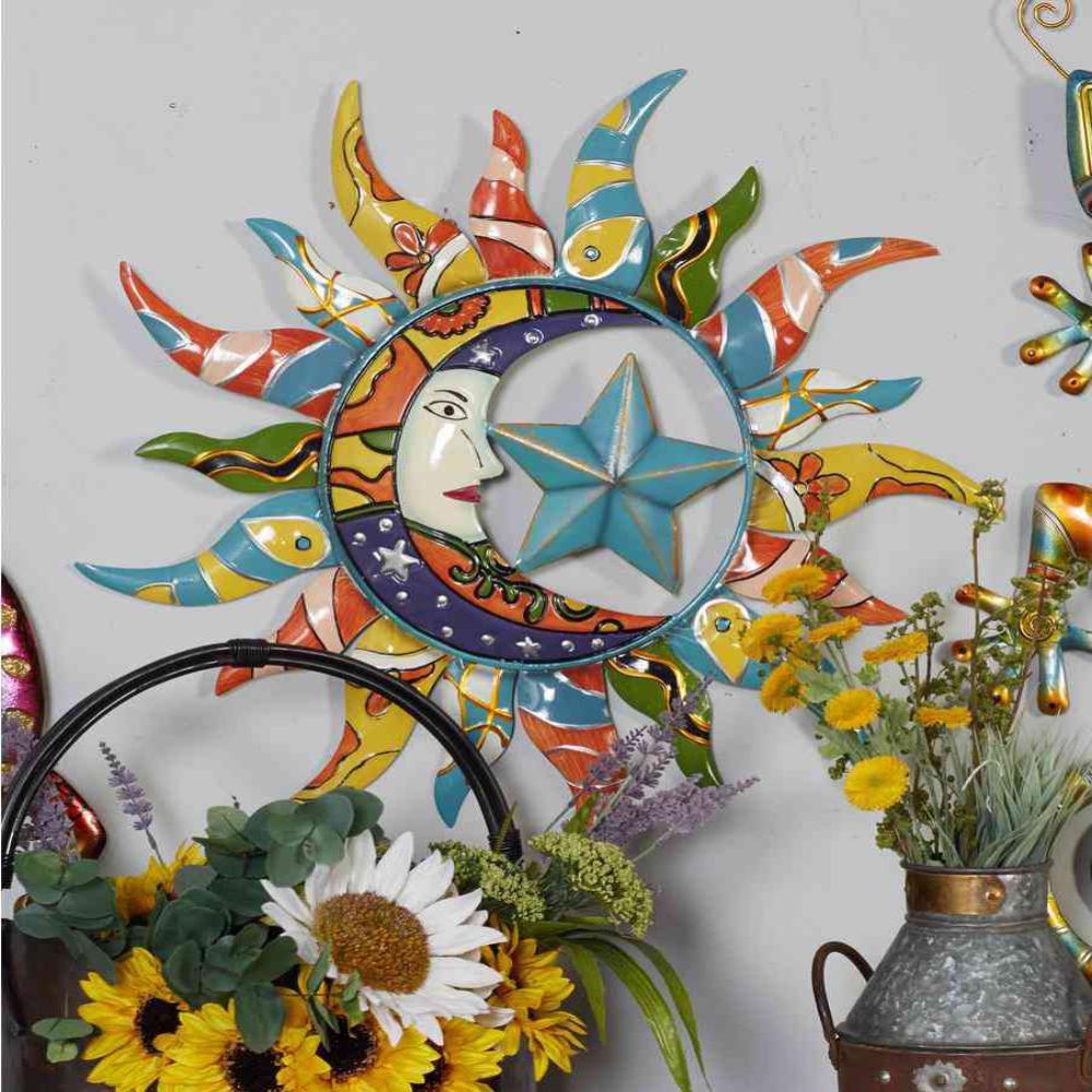 Litton Lane Iron Multicolored Celestial Sun Moon And Star Metal Work 55103 The Home Depot