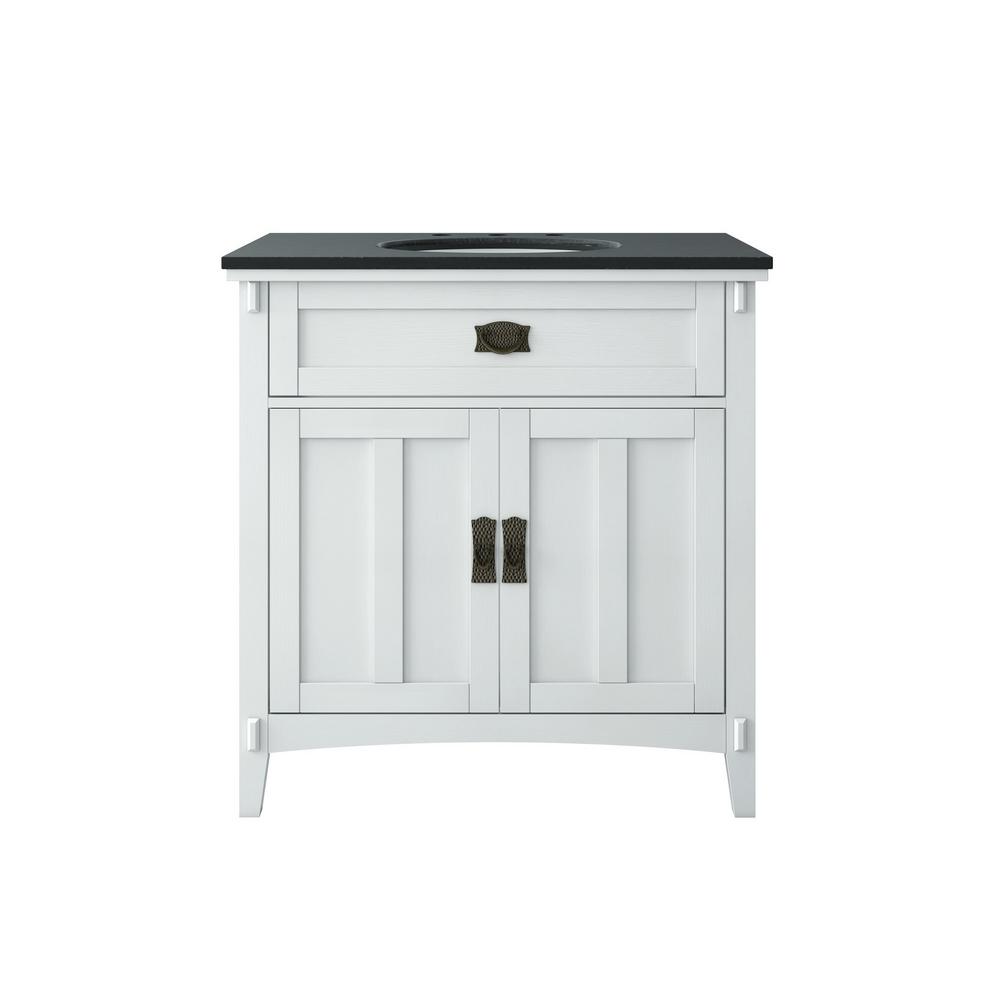 Home Decorators Collection Artisan 33 in. W Vanity in White with Marble Vanity Top in Natural Black with White Sink was $599.0 now $359.4 (40.0% off)