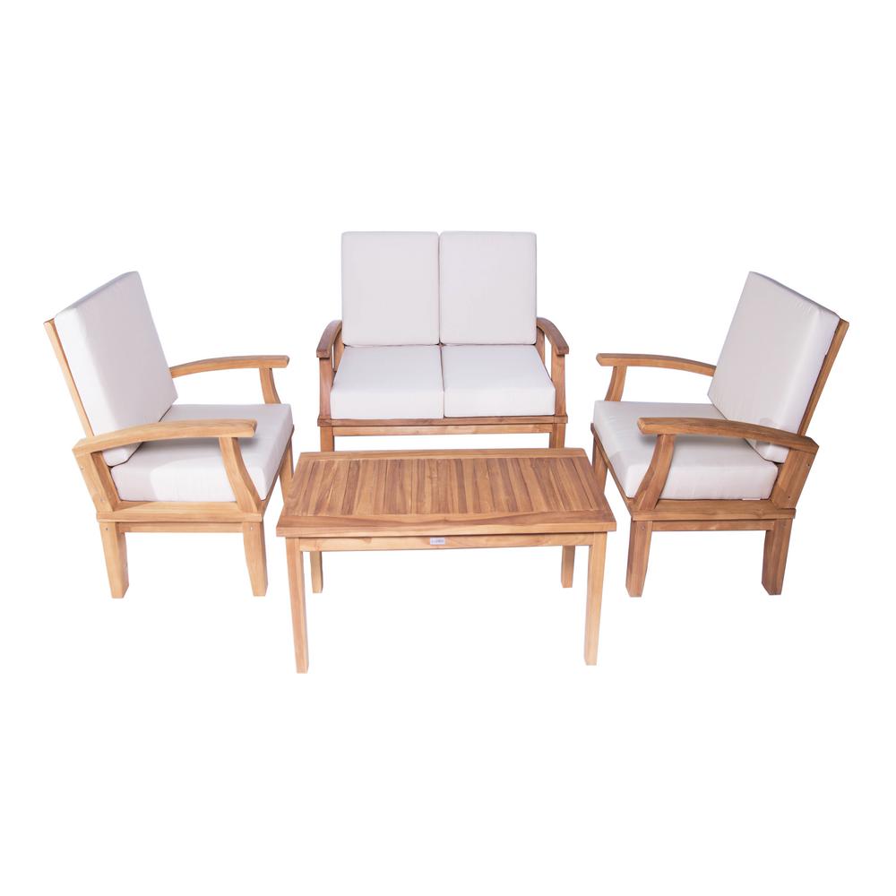 LuXeo Venice 4Piece Teak Deep Seating Conversation Set with Beige