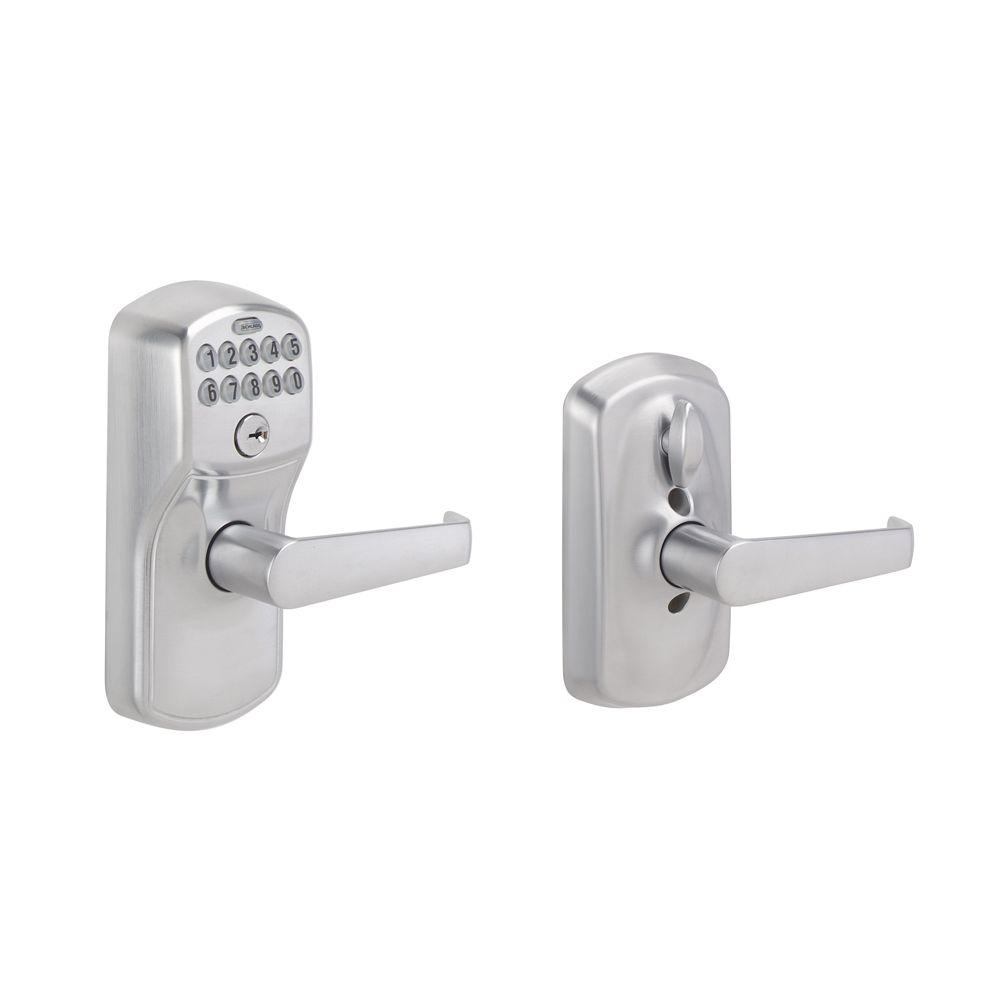 Schlage Elan Satin Chrome Keypad Electronic Door Lever with Plymouth Trim by Schlage