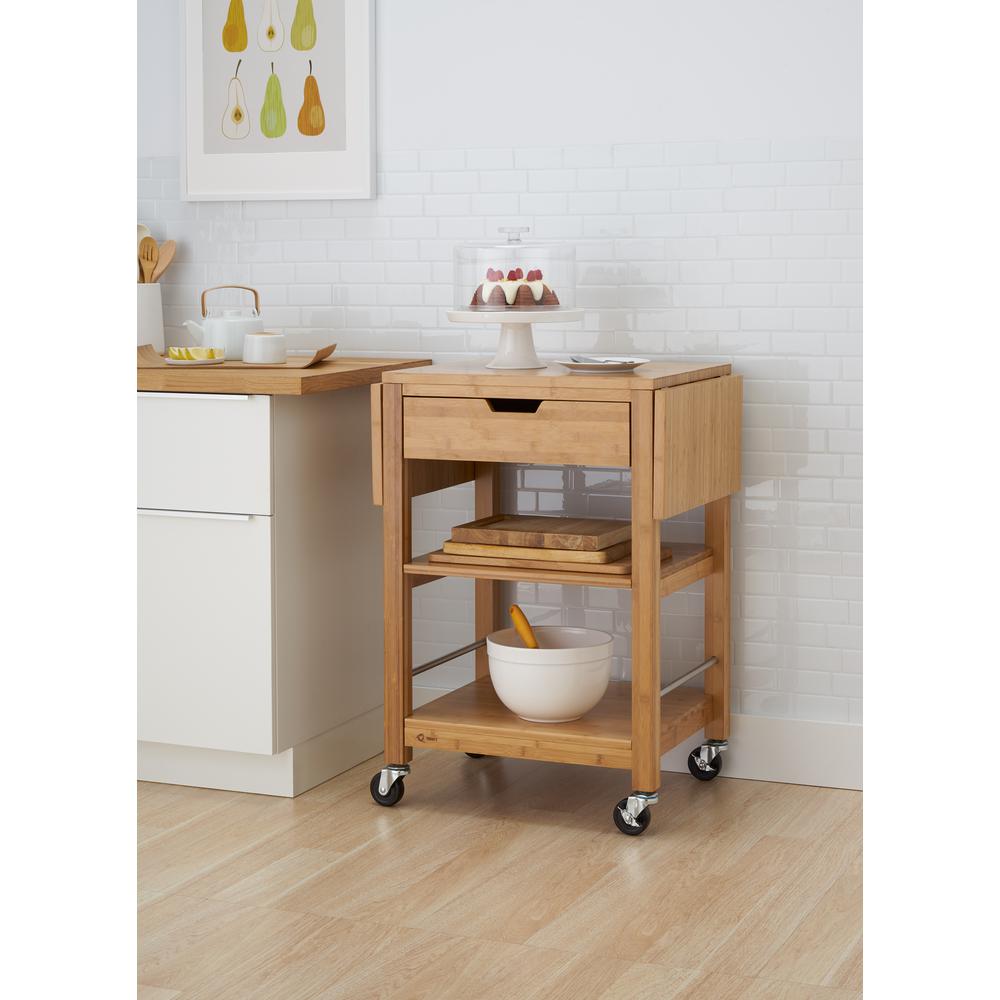 Trinity 24 in. Bamboo Kitchen Cart with Drop Leaf TBFLNA1406 The