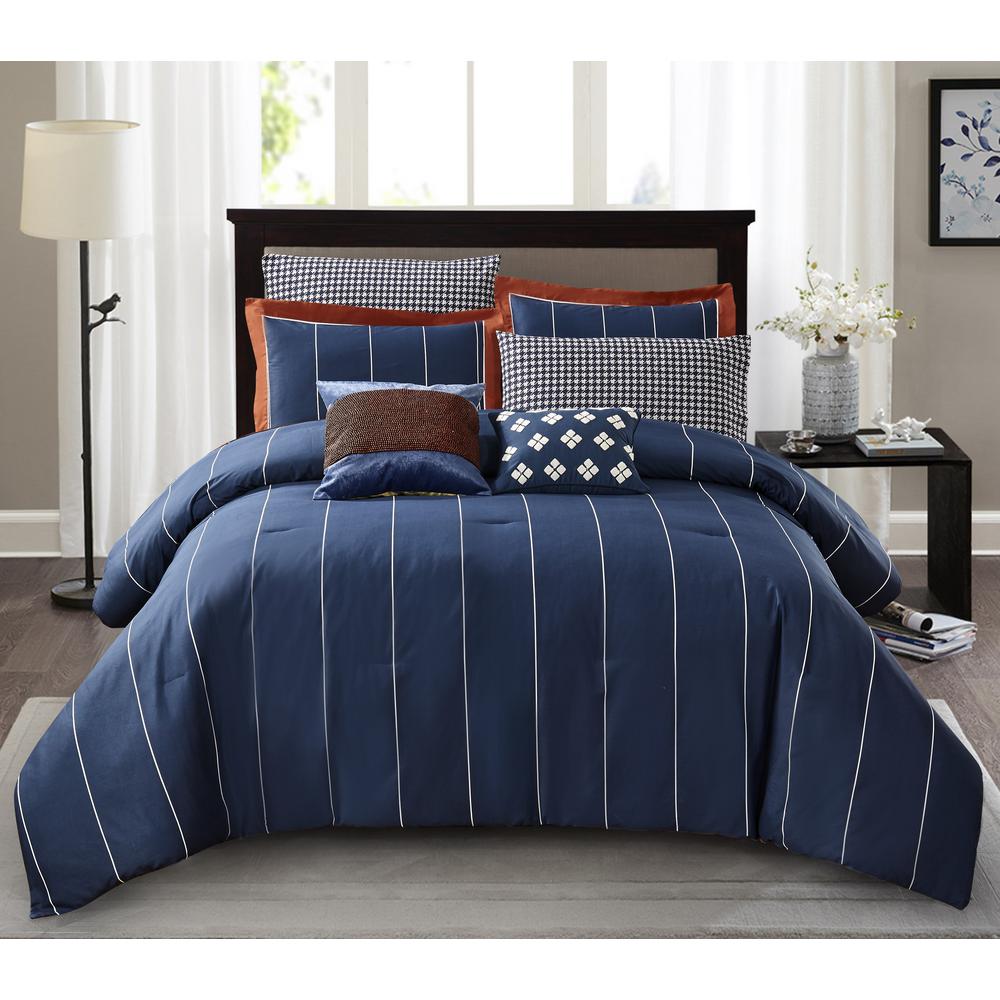 Jonesworks Asher 3 Piece Navy Full Queen Comforter Set Jwcfashn5