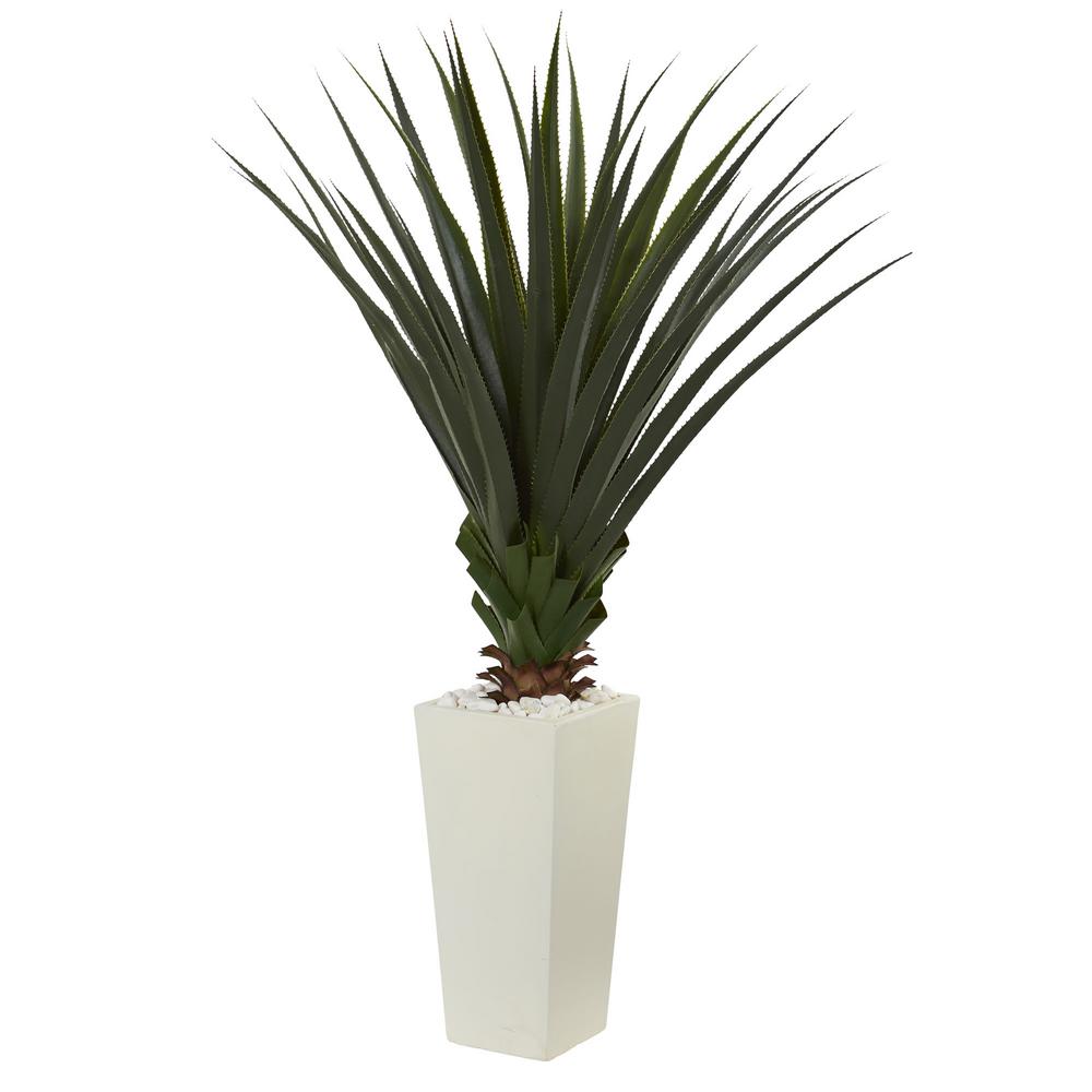 Nearly Natural 5 Ft Spiky Agave Artificial Plant In White Tower Spiky Agave Artificial Plant In White Tower Planter