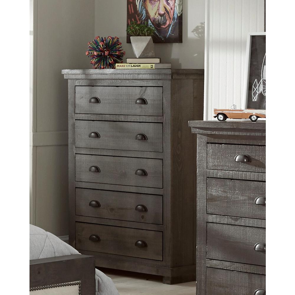 Progressive Furniture Willow 5 Drawer Distressed Dark Gray Chest