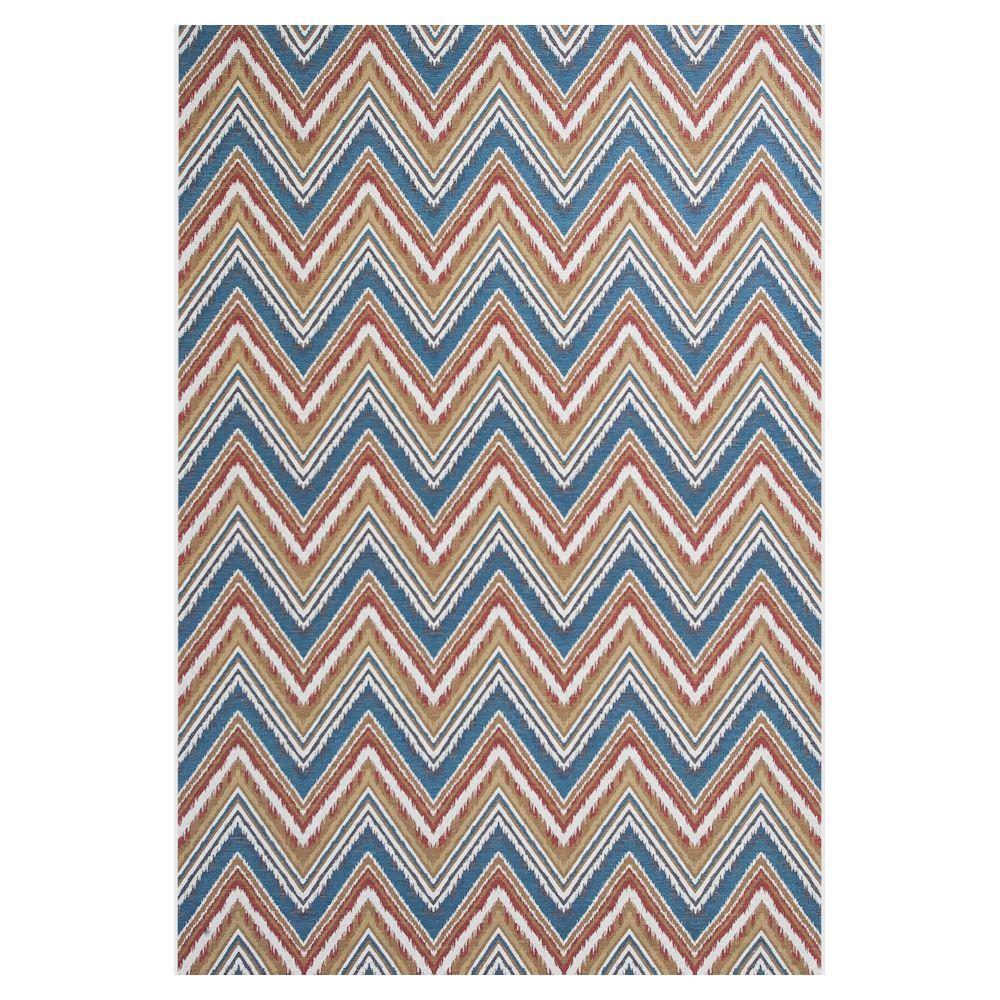 Kas Rugs Chevron Multi/Blue 6 ft. 9 in. x 9 ft. 6 in. All-Weather ...