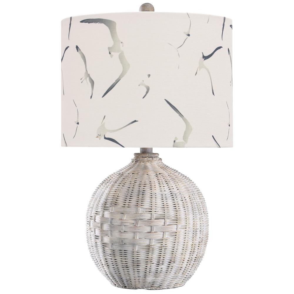 StyleCraft 21.5 in. Natural with Wash Table Lamp with White Seagull Print Hardback Fabric Shade