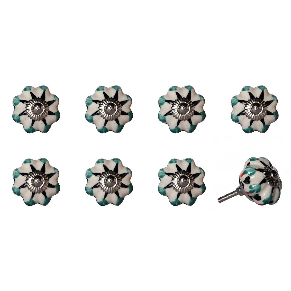 Knob It Hand Painted 1 5 In 38 Mm White Green Black Ceramic