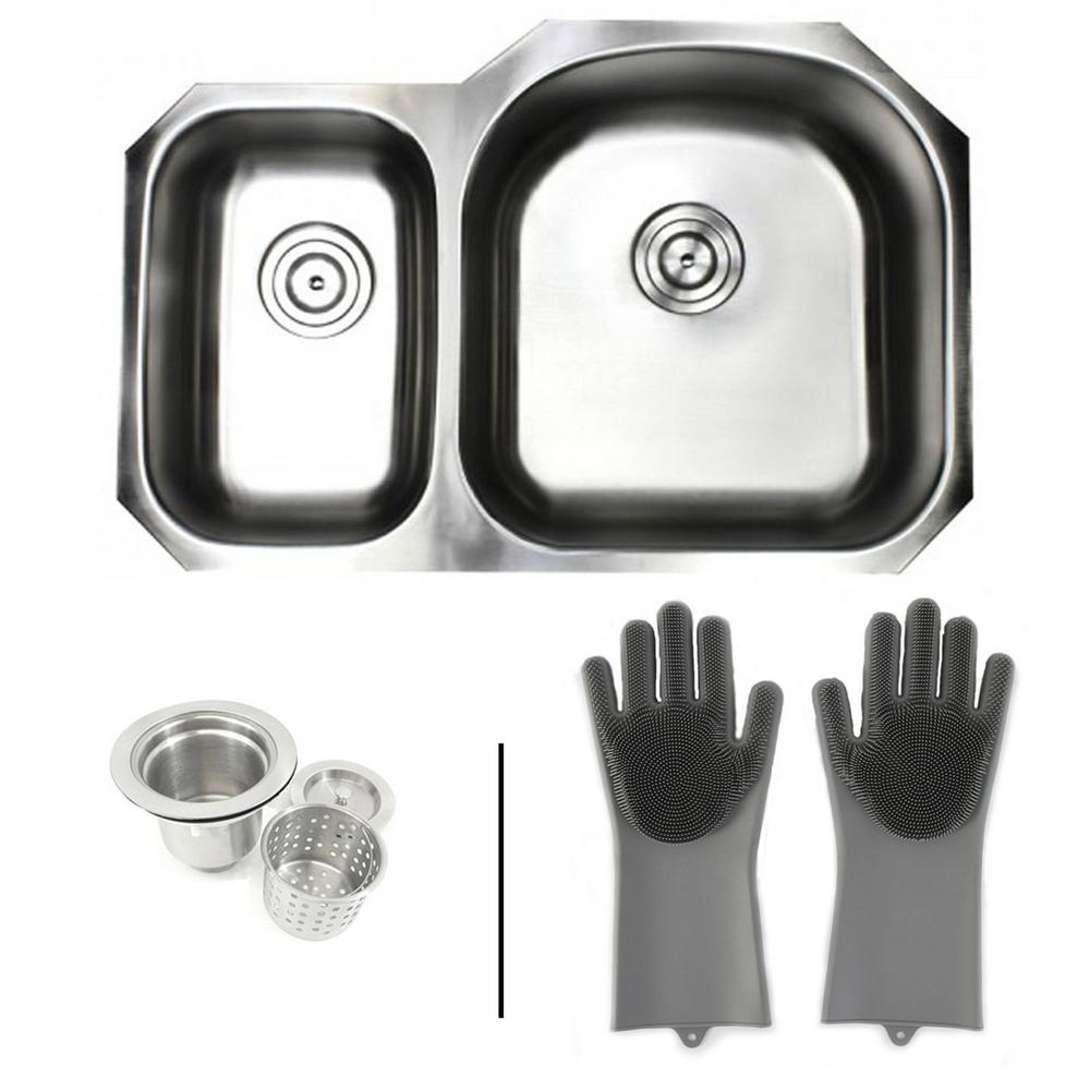 KE Stainless Steel Sink Kitchen Undermount Offset Double 16 Gauge 4060