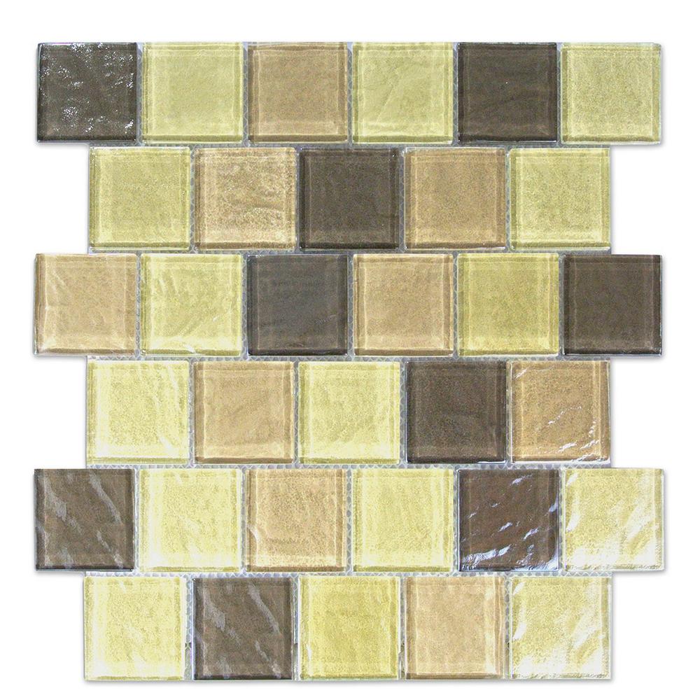 Abolos Beige Taupe Mosaic 2 In X Textured Glass Mesh Mounted Beige Taupe Mosaic 2 In X Textured Glass Mesh Mounted Decorative Bathroom Wall Backsplash Tile 0 95 Sq Ft
