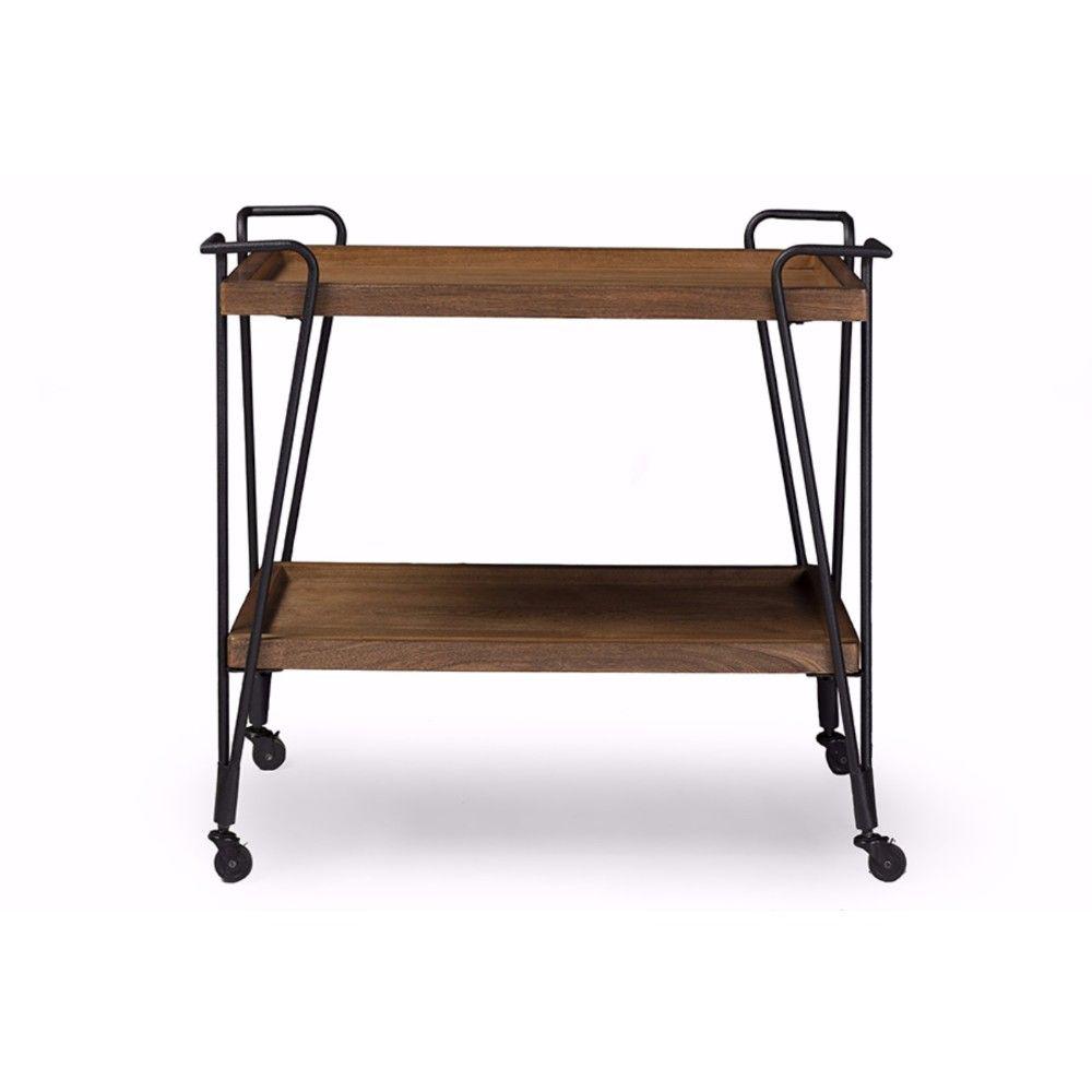 Benzara Industrial Style Brown And Black Ash Wood Mobile Serving Bar Cart Bm140276 The Home Depot