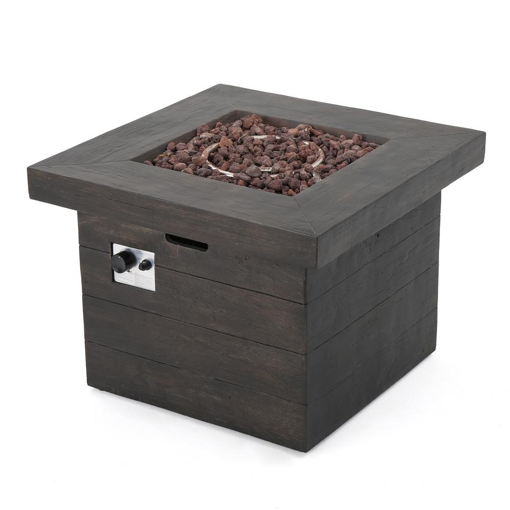 Noble House Anchorage Wood Finish Square Gas Outdoor Fire Pit 7401