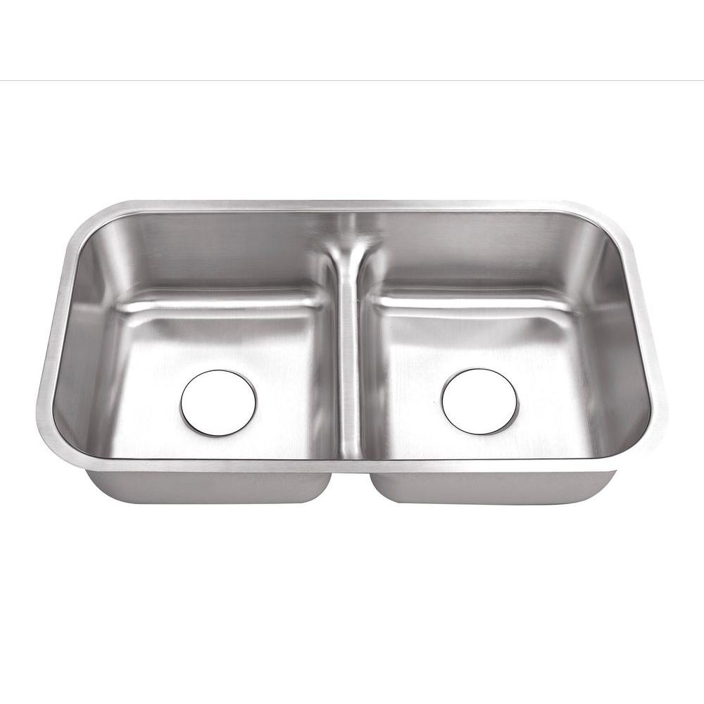 Belle Foret Undermount Stainless Steel 32 In 0 Hole 50 50 Double Bowl Kitchen Sink Bfm3218ld The Home Depot