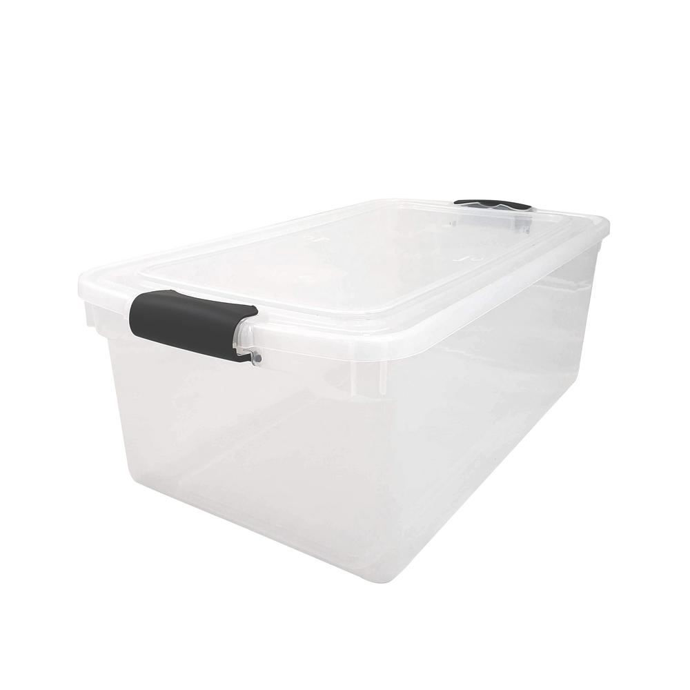 Photo 1 of 66 Qt. Latching Clear Storage Container with Gray Handles 