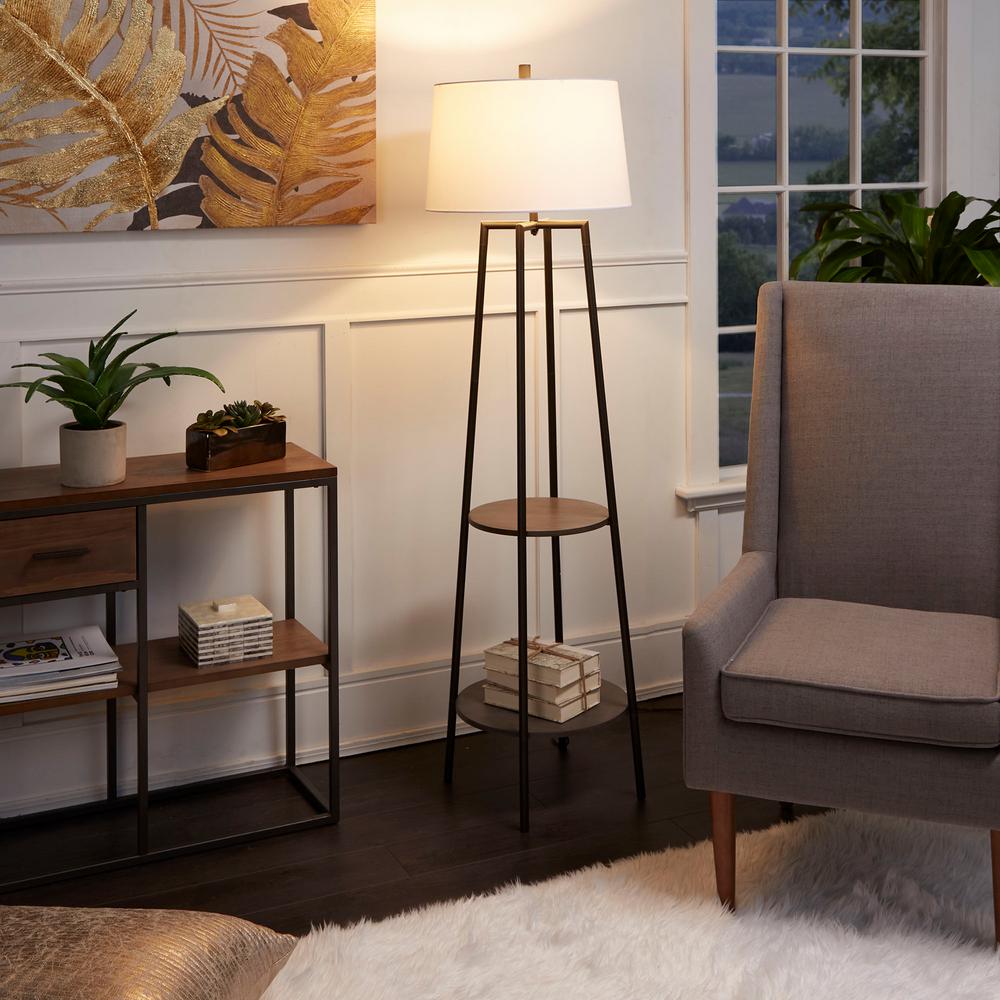 Silverwood Tristan 63 In Black Wood Floor Lamp With Shelves Black Wood Floor Lamp With Shelves