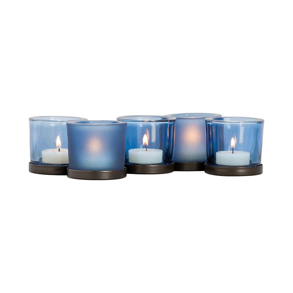 Blue Candle Holders Fragrance Candles The Home Depot Centre 3 In X 6 Rustic Iron And Denim Glass Candle Holder