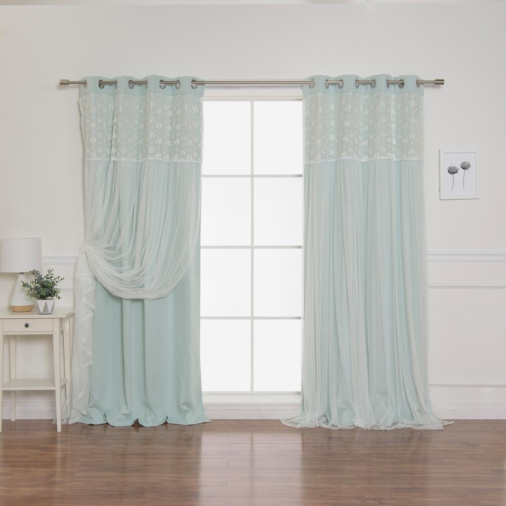 Best Home Fashion Lilac 84 in. L Irene Lace Overlay Blackout Curtain