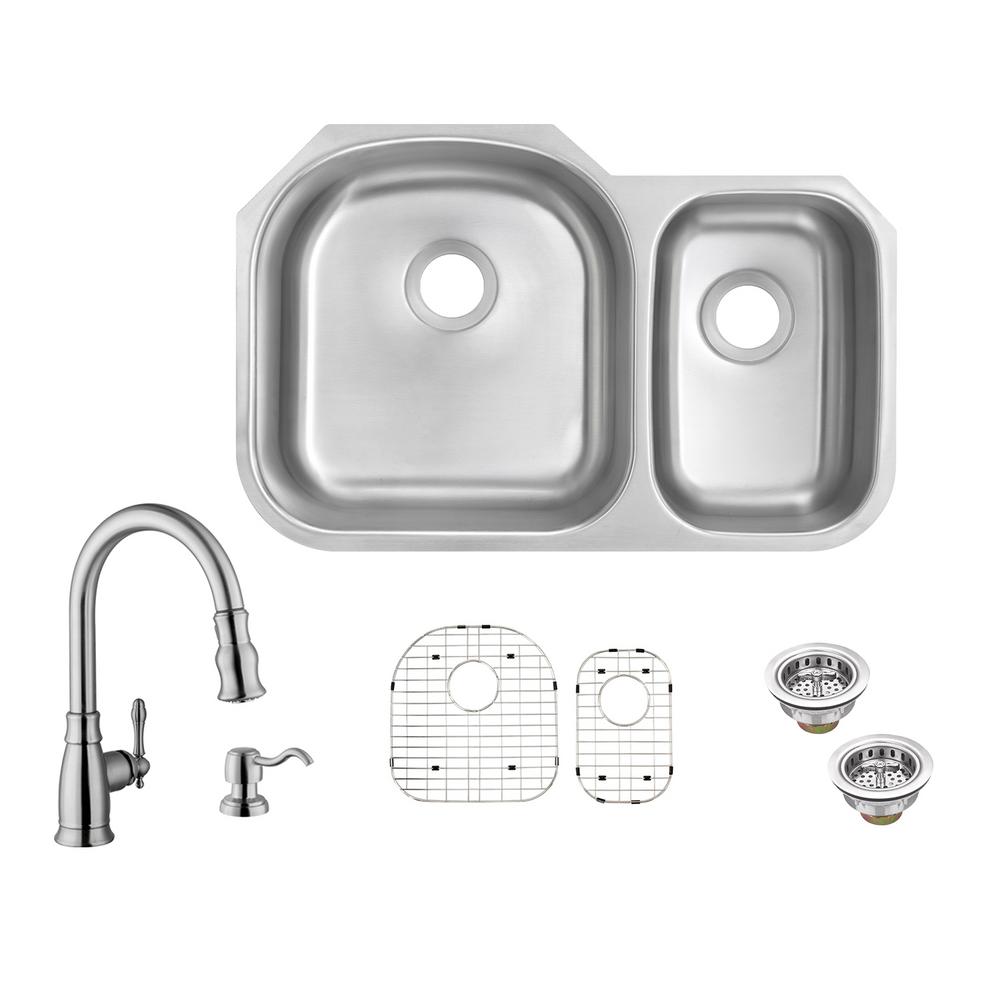 Glacier Bay All In One Undermount 16 Gauge Stainless Steel 32 70 30 Double Bowl Kitchen Sink With Pull Out Faucet