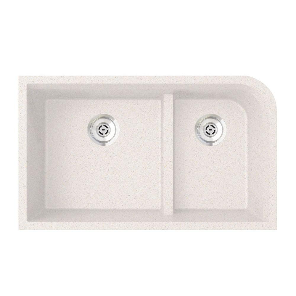 Swan Undermount Granite 32 in. 60/40 Double Basin Kitchen Sink in BiancaQU03322LD.075 The