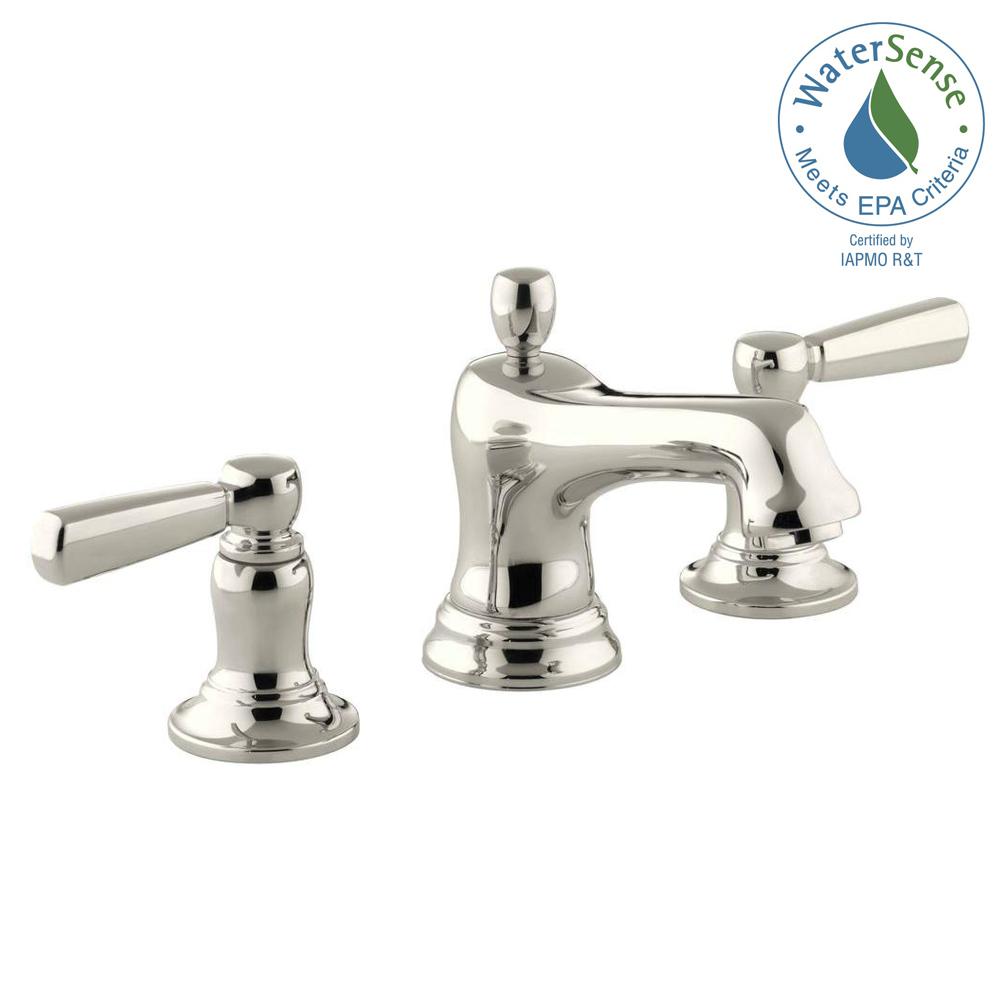 Kohler Bancroft 8 In Widespread 2 Handle Low Arc Bathroom Faucet In Vibrant Polished Nickel K 10577 4 Sn The Home Depot