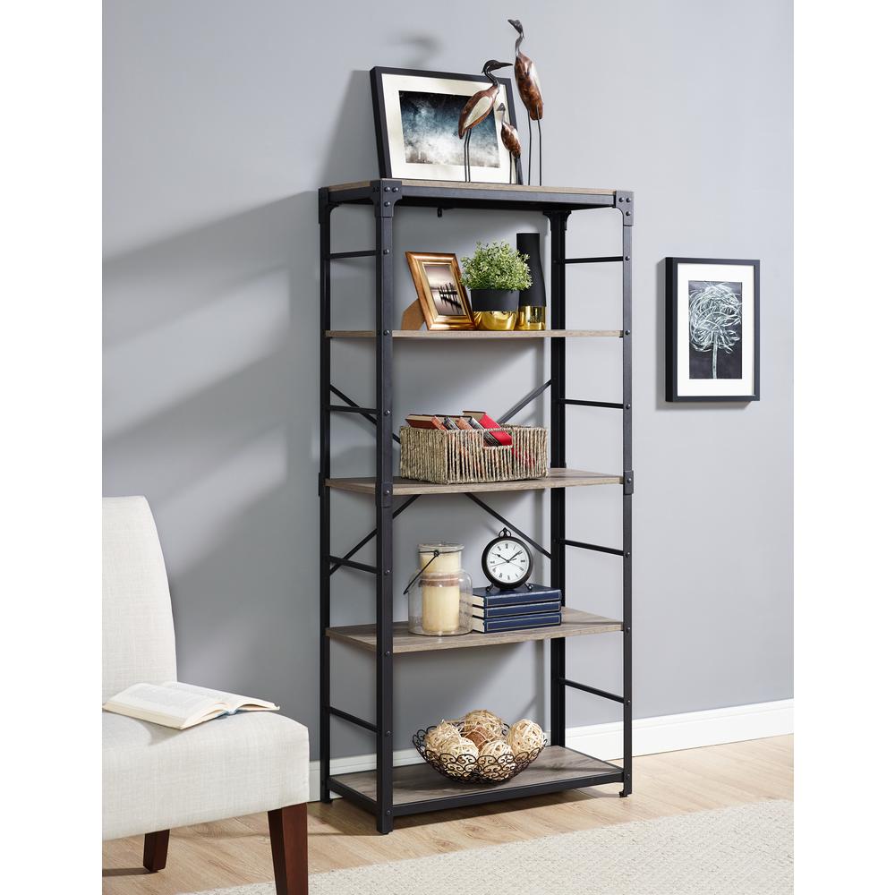 4 Walker Edison Furniture Company Bookcases Home Office 64 In Driftwood Angle Iron Bookshelf