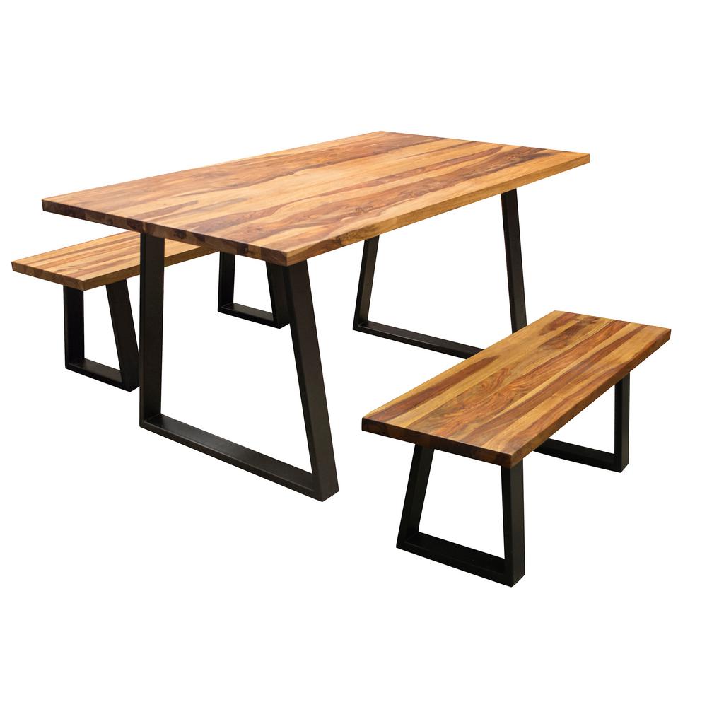 Amerihome Black Dining Table Bench Set With Rosewood Top 3 Piece