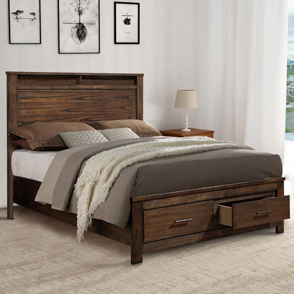 Benjara Oak Brown Enchanting Wooden Queen Bed With Display And
