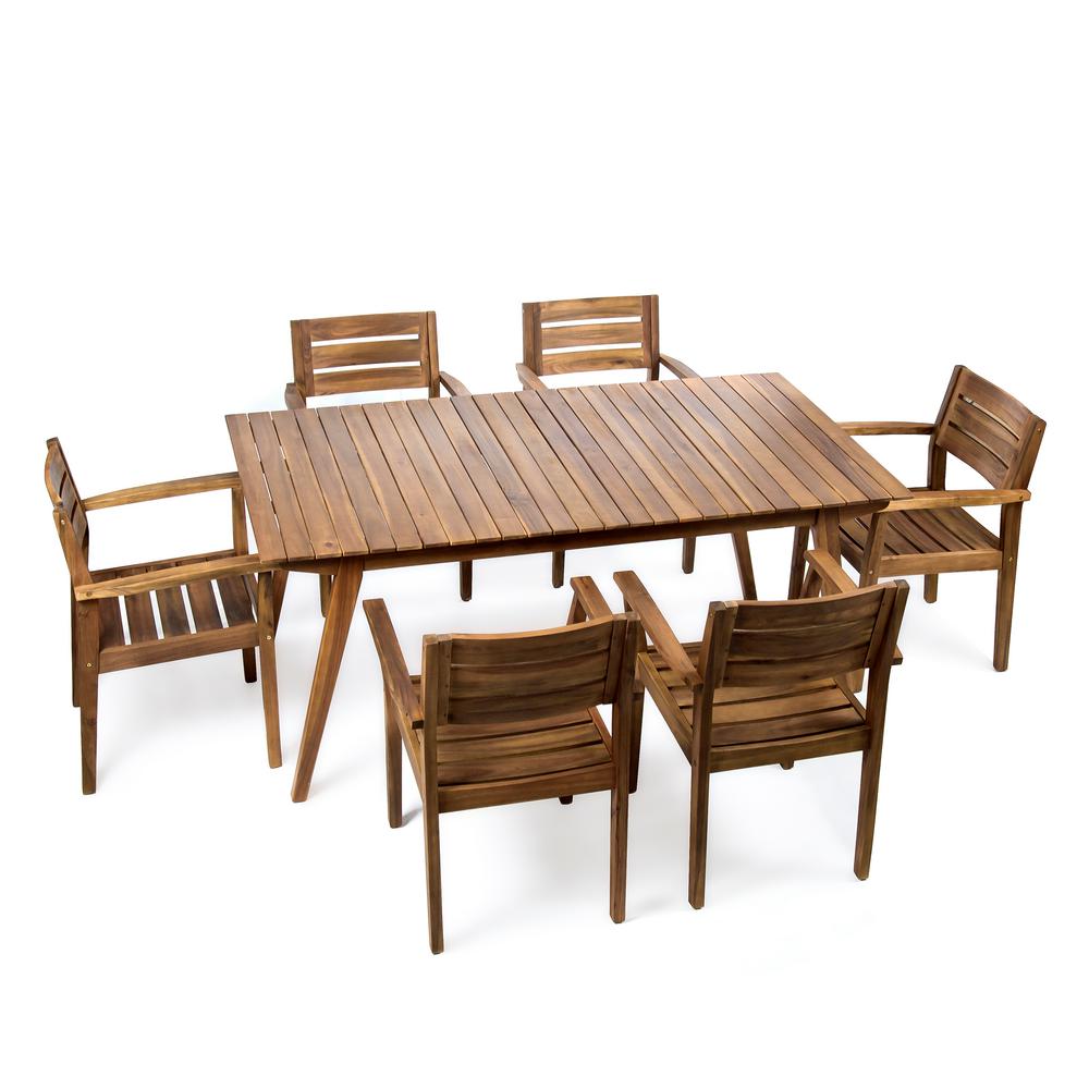 Teak Finish Ideal For Patio And Indoors, 7 Piece Teak Patio Dining Set