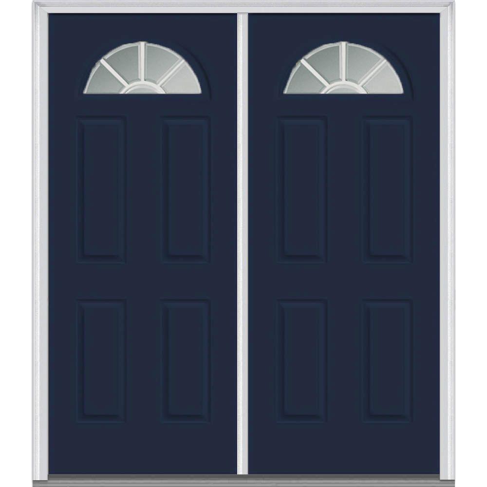 Mmi Door 72 In X 80 White Internal Grilles Right Hand Inswing White Internal Grilles Right Hand Inswing Fan Lite Clear 4 Panel Painted Steel Prehung Front Door Z011576r The Home Depot