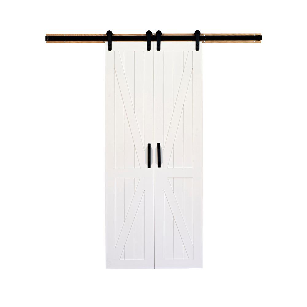 42 in. x 84 in. Board and Batten Primed Solid Wood Split Barn Door with Hardware Kit 42 in. x 84 in. Board and Batten Primed Solid Wood Split Barn Door with Hardware Kit
