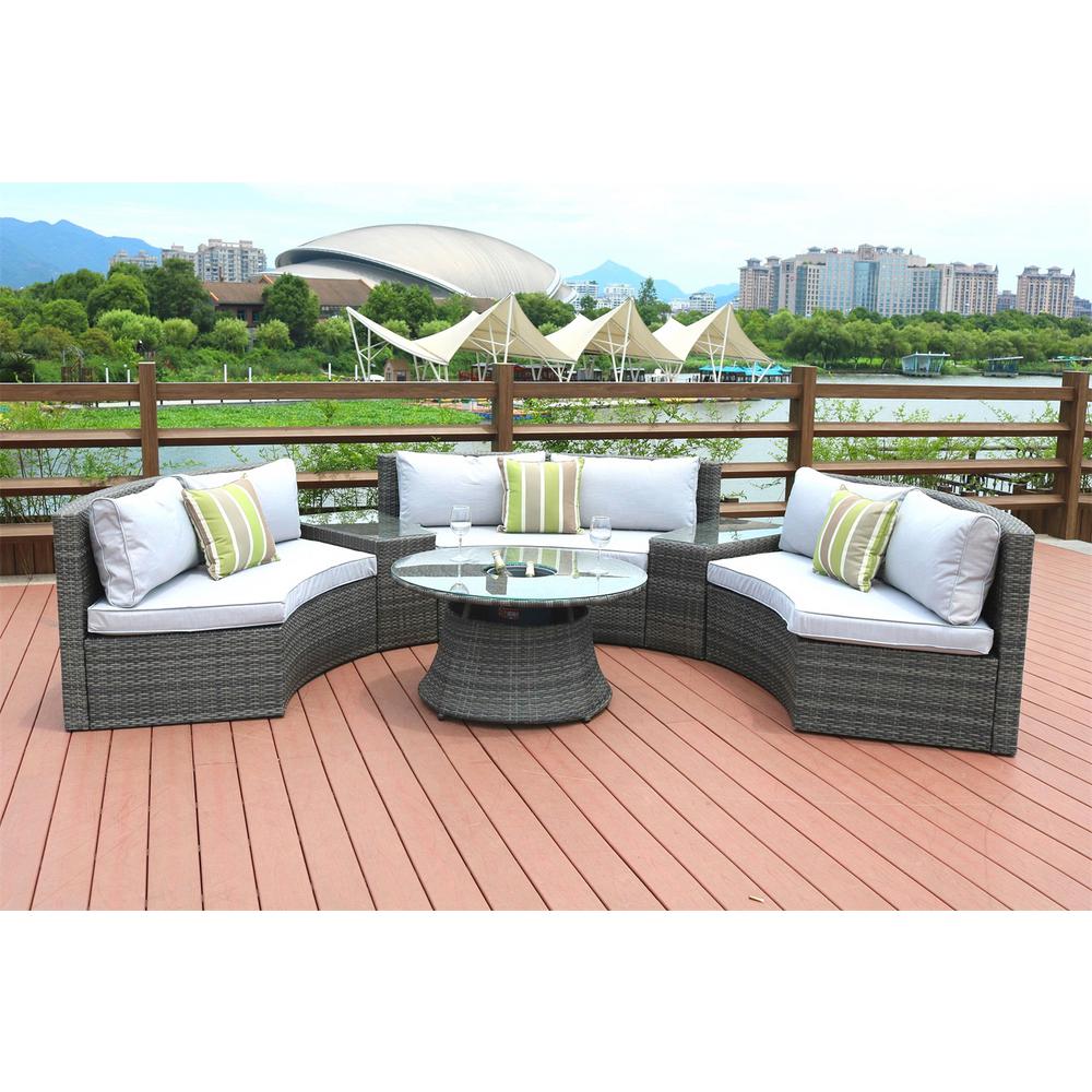 Direct Wicker 6 Piece Half Moon Grey Wicker Outdoor Sectional Set With Grey Cushions Pas 1205 Grey The Home Depot