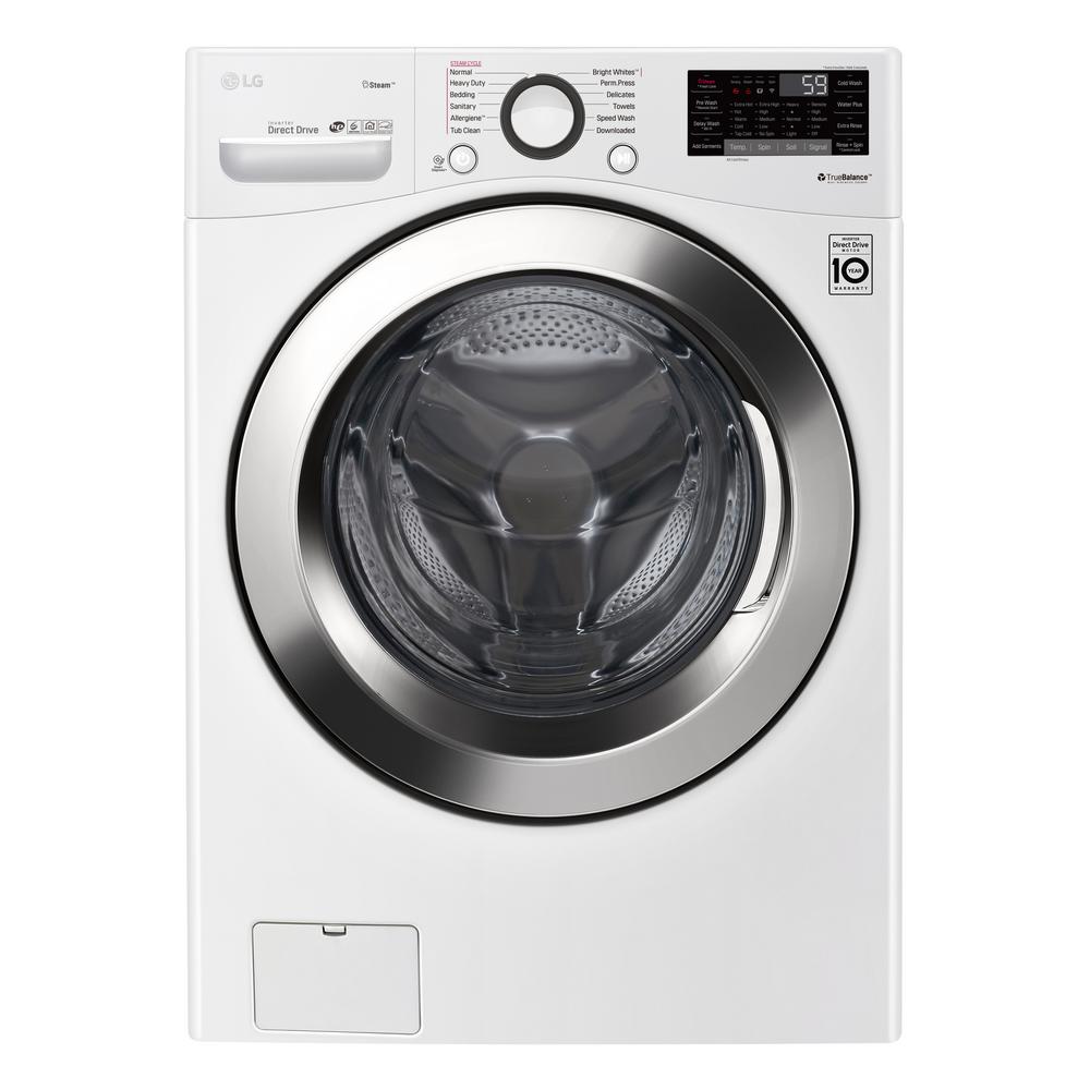 LG Electronics 4.5 cu.ft. High Efficiency Ultra Large Smart Front Load Washer with Steam and Wi-Fi Enabled in White, ENERGY STAR