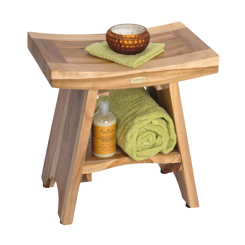 EcoDecors EarthyTeak Serenity 18 in. Eastern Style Shower Stool with