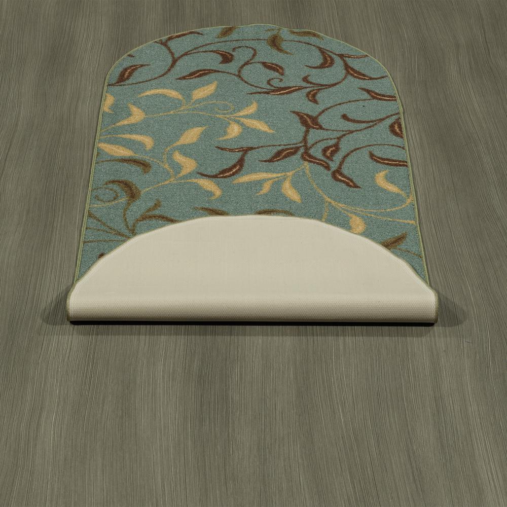 Runner Rug Area Seafoam 3 ft x 10 ft Leaves Design Antimicrobial Rubber Backing