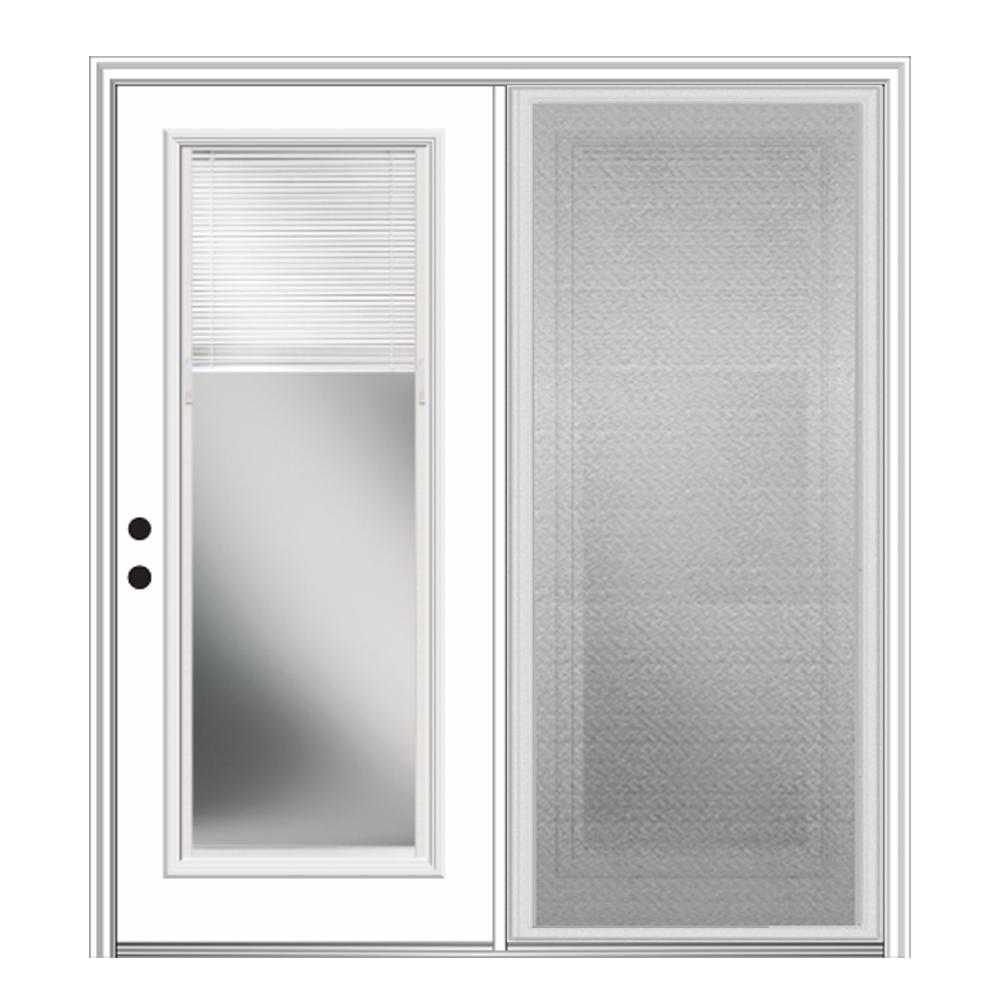 Mmi Door 60 In X 80 In Primed Fiberglass Prehung Right Hand Internal Blinds Clear Glass Full Lite Hinged Patio Door With Screen