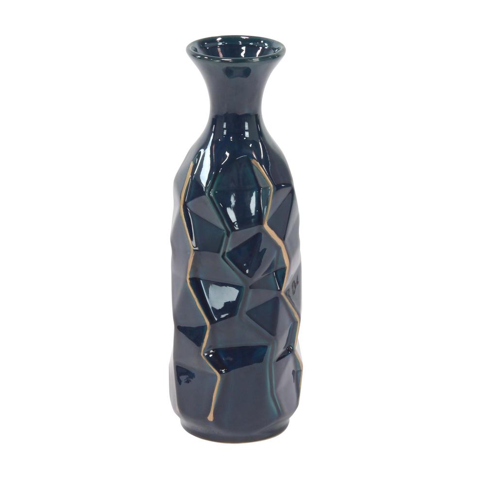 Litton Lane 16 in. Navy Blue Ceramic Decorative Vase59961 The Home Depot