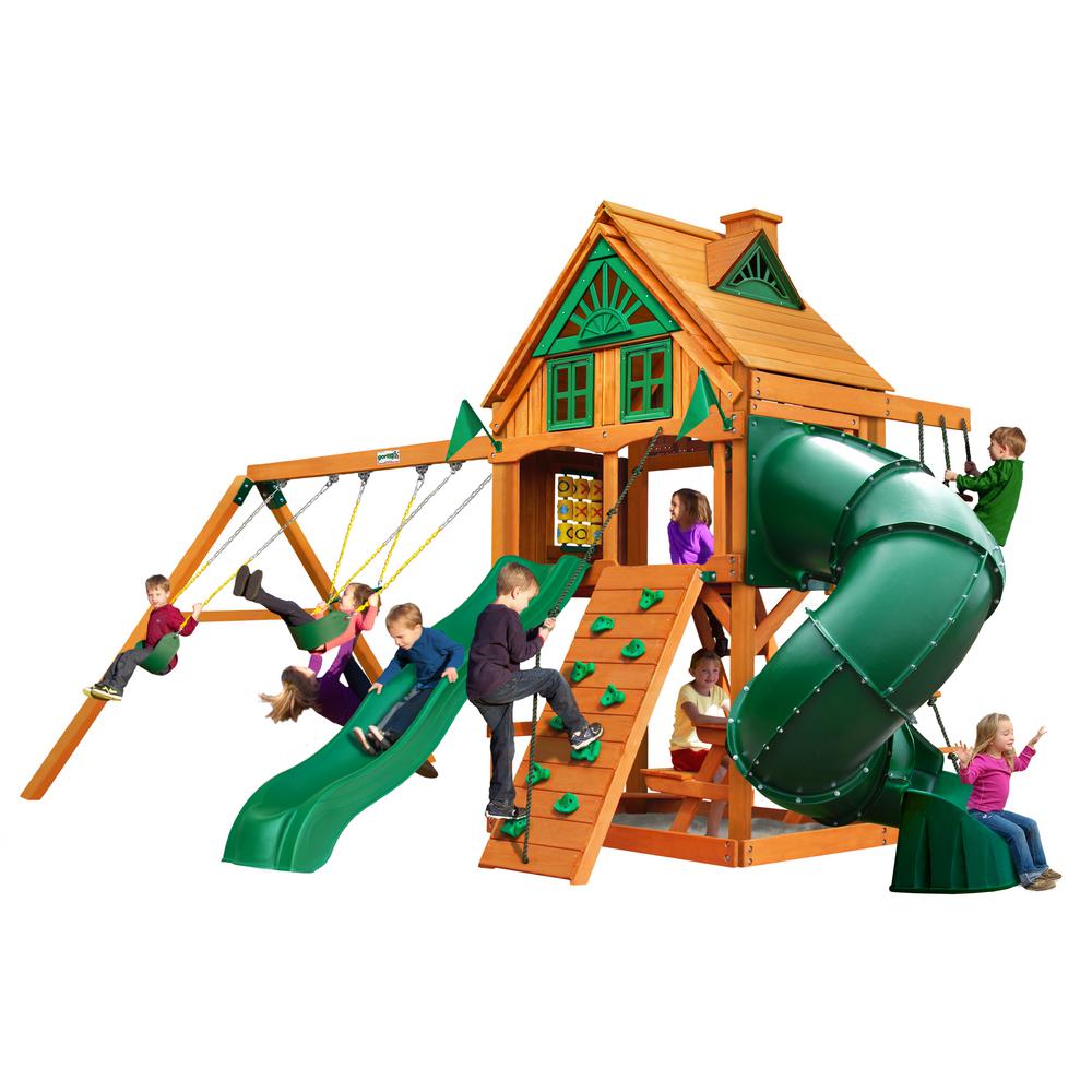 Gorilla Playsets Mountaineer Wooden Swing Set With 2 Slides And Picnic Table 01 0005 Ap The Home Depot
