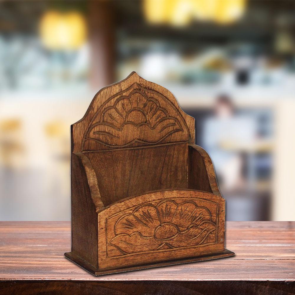 Benzara Brown Wooden 8 In Handmade Mango Wood Letter Holder Benzara Brown Wooden 8 In Handmade Mango Wood Letter Holder
