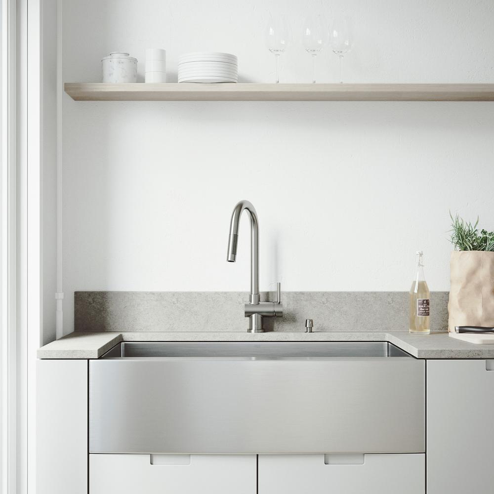 VIGO All-in-One 36 in. Bedford Stainless Steel Single Bowl Farmhouse Kitchen Sink with Pull Down Faucet in Stainless Steel, Satin was $699.9 now $524.9 (25.0% off)