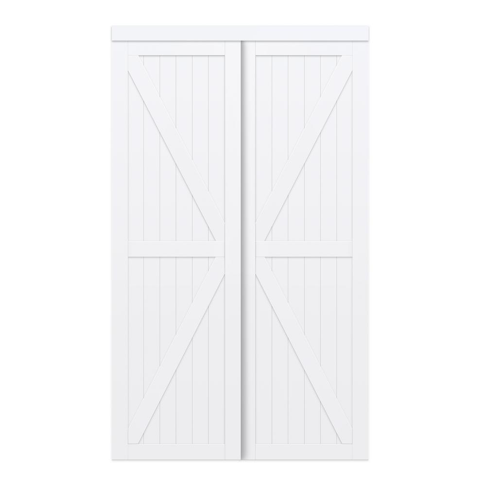 TRUporte 48 in. x 80 in. White Trident MDF Wood Sliding Closet Door