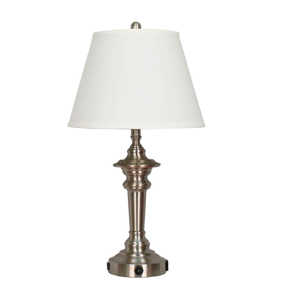 Empire Lamps Lighting The Home Depot Brushed Steel Metal Tech Table Lamp With 1 Usb Port And Convenience