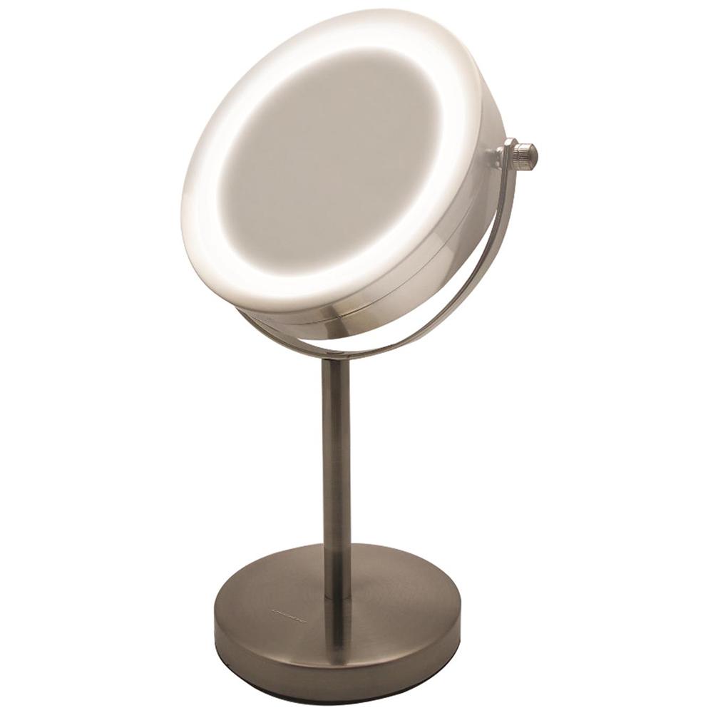 Ovente Lighted Tabletop Makeup Mirror Dual Sided 1x 7x Magnification Cordless Led Lights Nickel Brushed Mlt60br1x7x