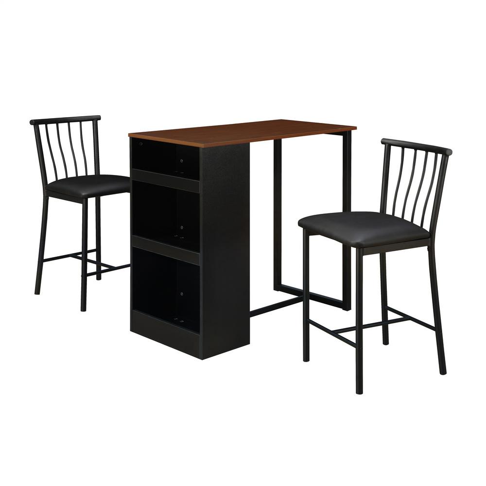 Dorel Living 3 Piece Walnut Black Counter Height Bar Set Fa3729
